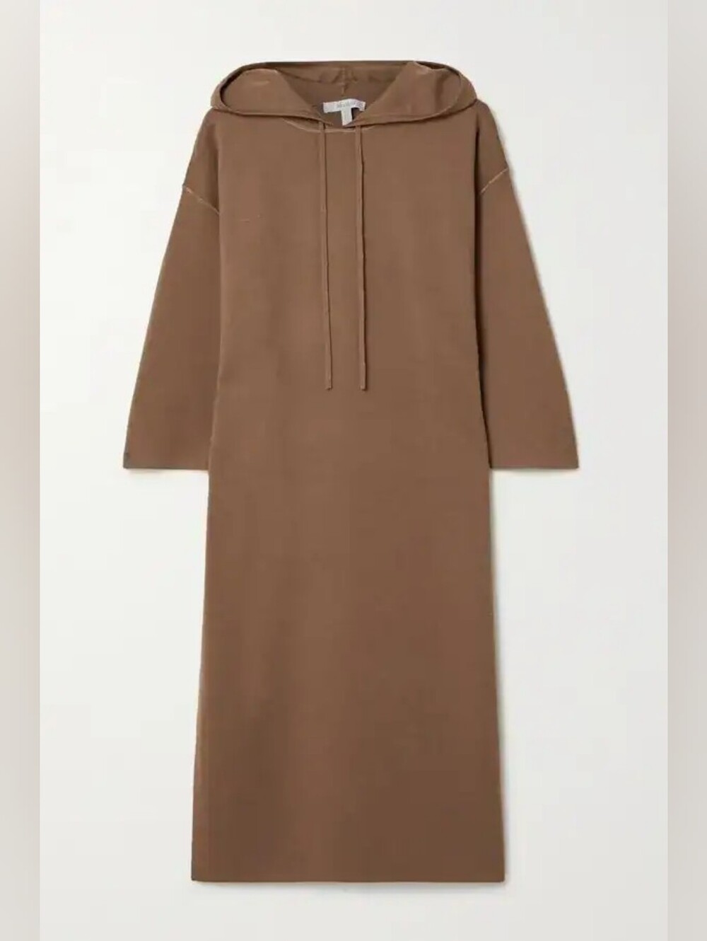 $995 Max Mara Light Brown Wool Hoodie Sweater Dress 43" Long Sz M